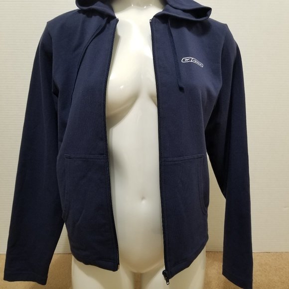 Reebok hoodie Small zip up tuxedo stripe athletic athleisure stretch lounge - Picture 12 of 14